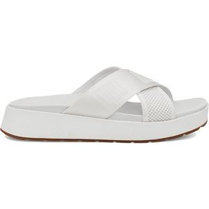 Ugg Womens Emily Mesh White Leather Slip On Pool Slide Sandals Shoes Used